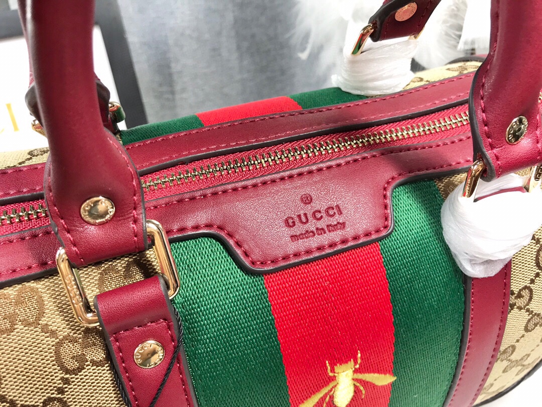 Gucci 蜜蜂刺繡波士頓包 酒紅