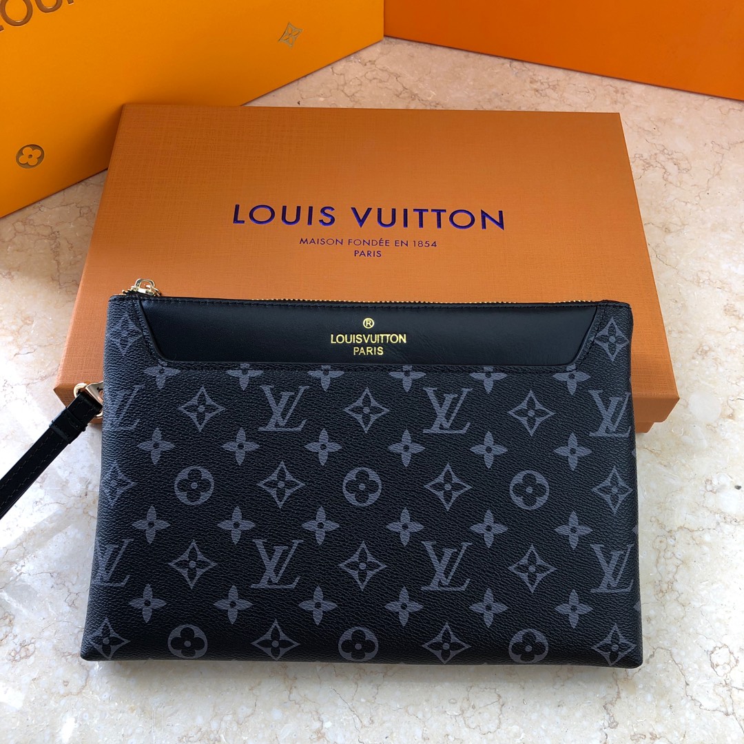 Louis Vuitton 經典暗色老花優雅手拿包