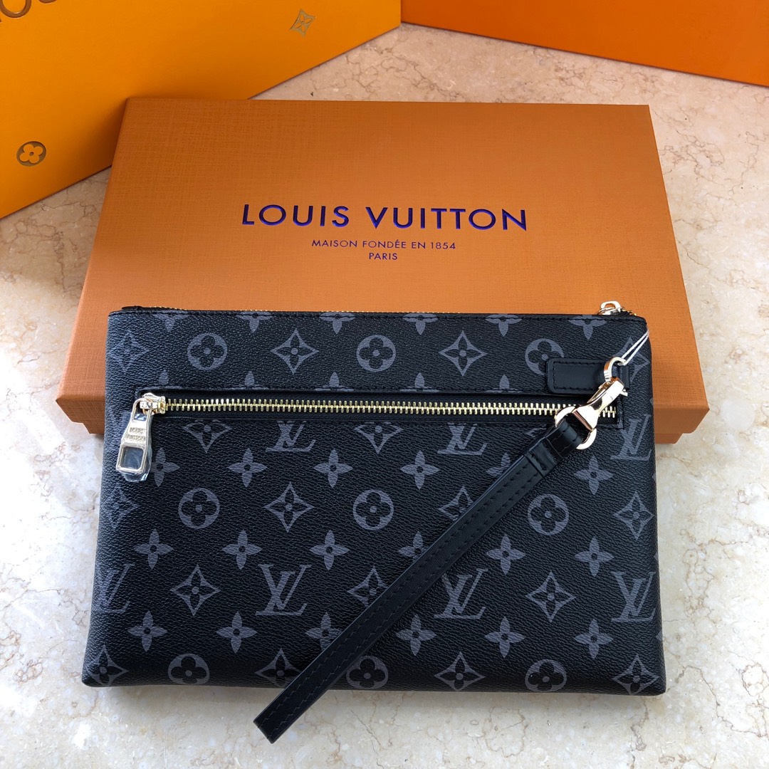 Louis Vuitton 經典暗色老花優雅手拿包