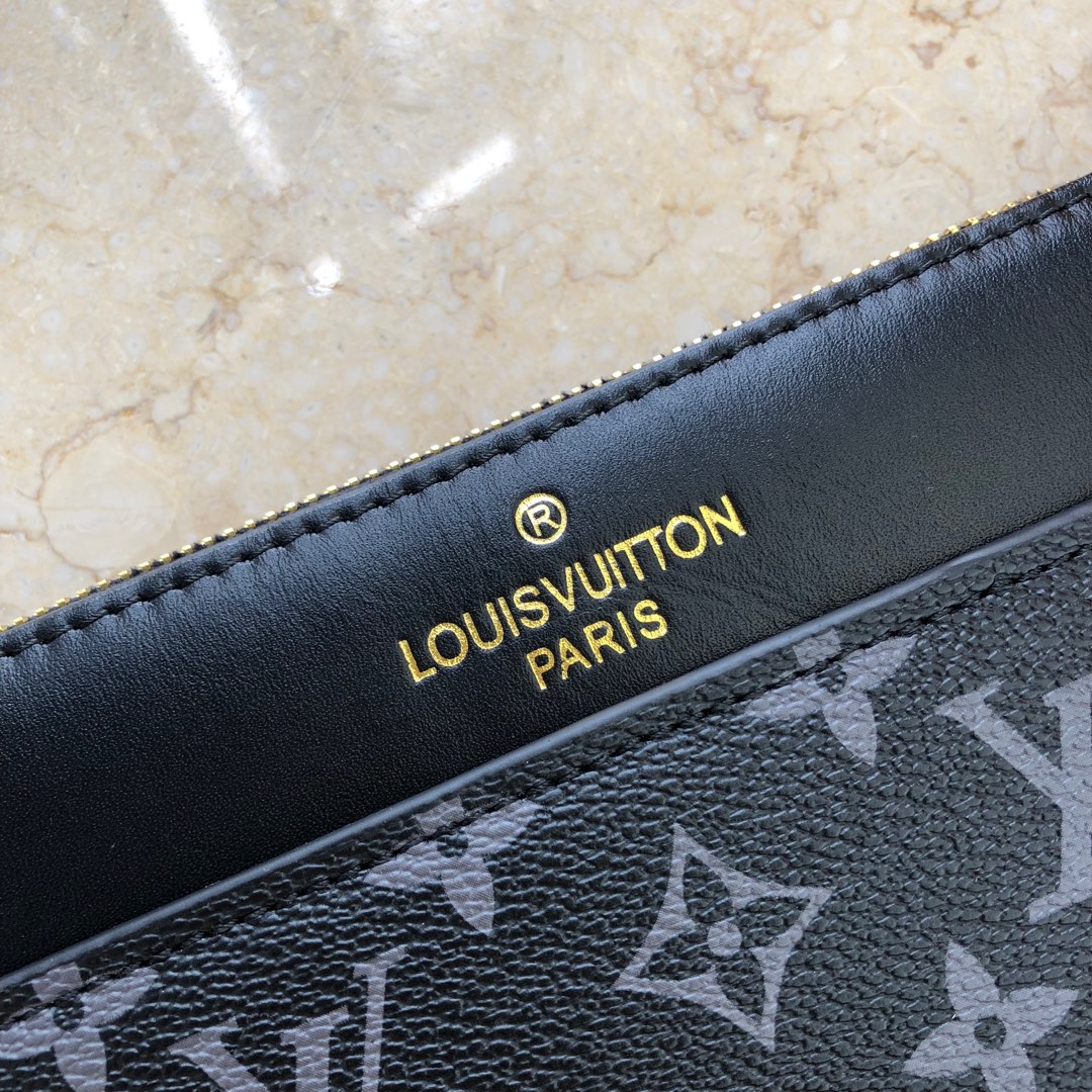 Louis Vuitton 經典暗色老花優雅手拿包