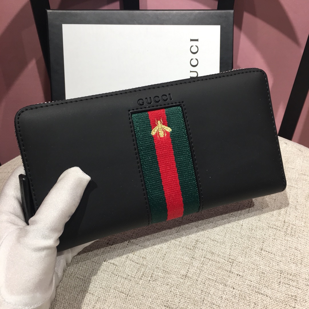 Gucci 蜜蜂刺繡單拉鍊長夾