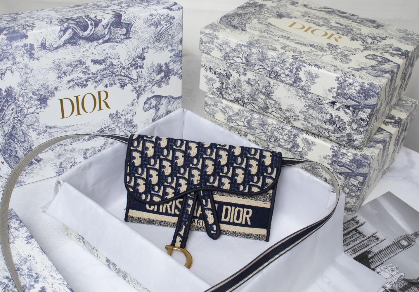 Dior 刺繡帆布信封包