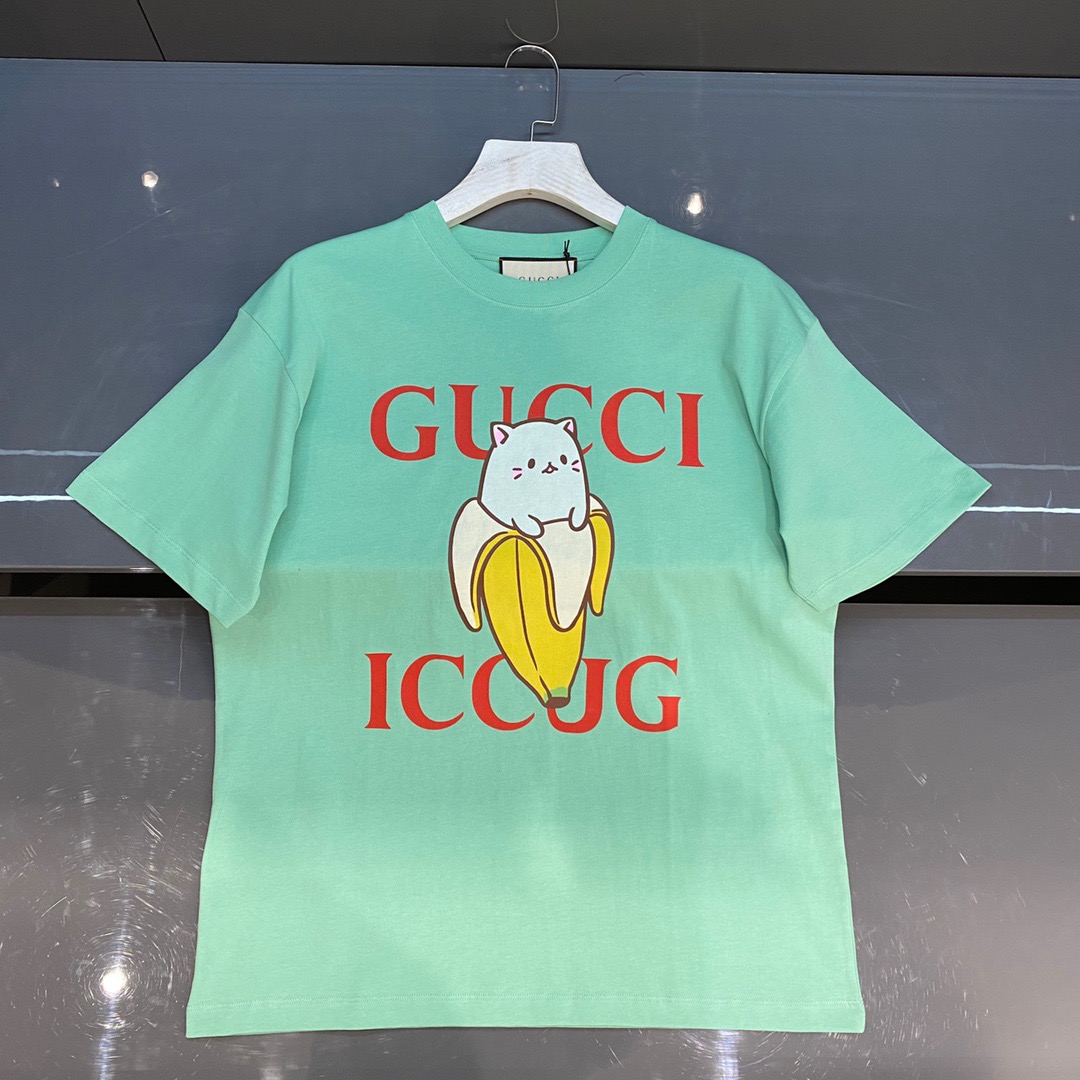 GUCCI 新品男女香蕉貓聯名情侶款短TEE